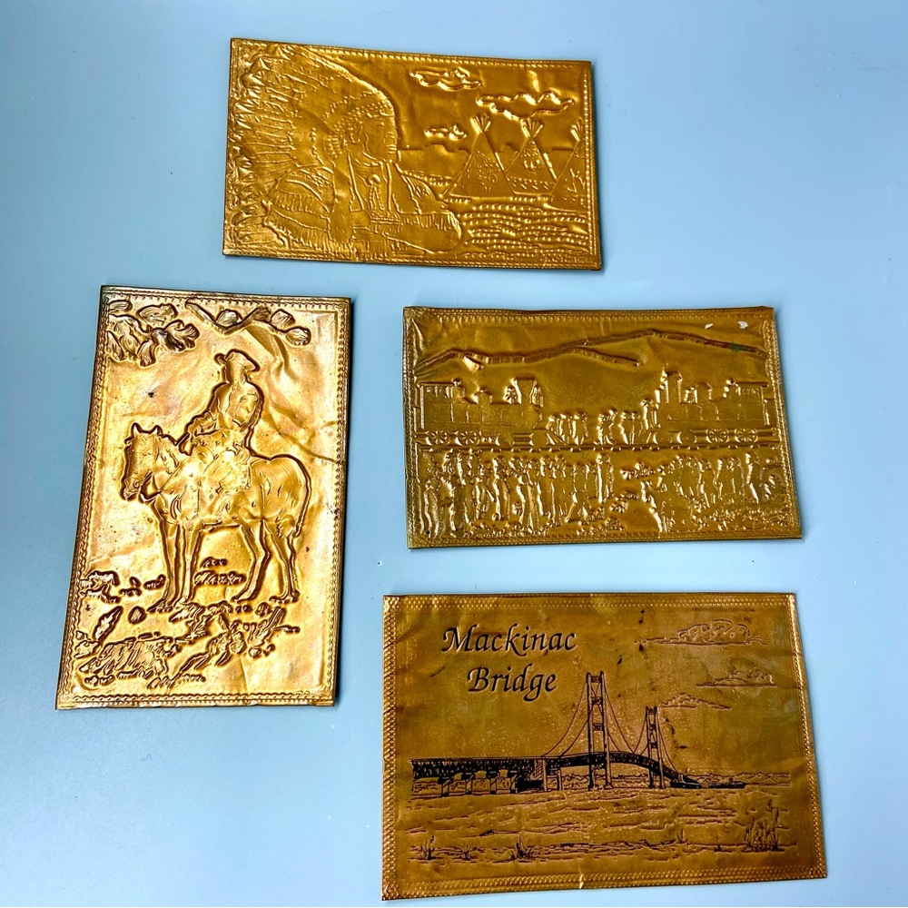 Vintage Copper Postcards set of 4 Kopper Kard Co Cowboy Indian Train Bridge